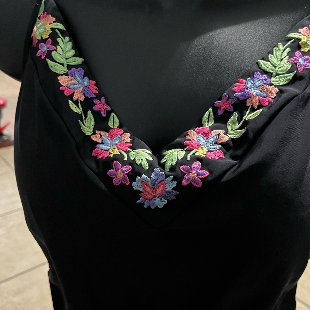 Aqua Green Embroidered Black One‎ Piece Swimsuit - Picture 2 of 4